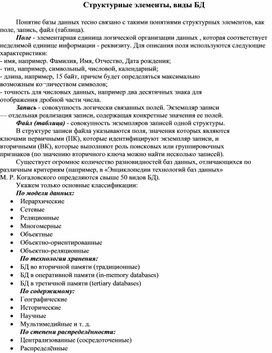 Обложка для материала Структурные элементы, виды БД