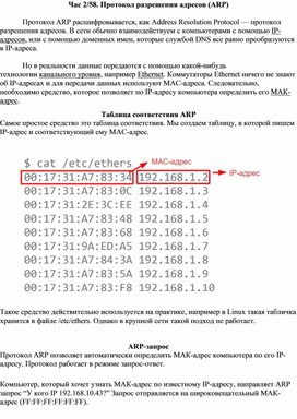 Конспект лекций по теме "Протокол разрешения адресов (ARP)"