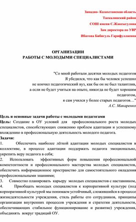 Материалы выступления на совещании Школы Молодого Педагога по теме "Организация работы с молодыми специалистами"