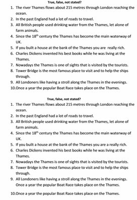 Раздаточный материал по теме "The Thames" на уроке английского языка в 8 классе.