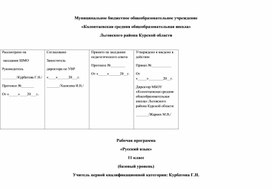 Рабочая программа Русский язык" 11 класс