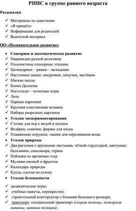 Содержание РППС групп детского сада по возрастам