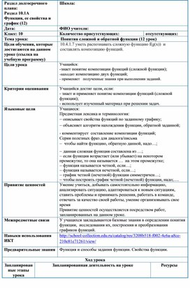 Алгебра 10 Понятие сложной и обратной функции Разработка урока