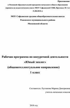 Рабочая программа по внеурочной деятельности "Юный эколог" 1 класс