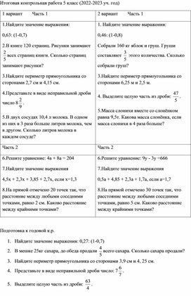 Рабочая программа по математике для 5 класса