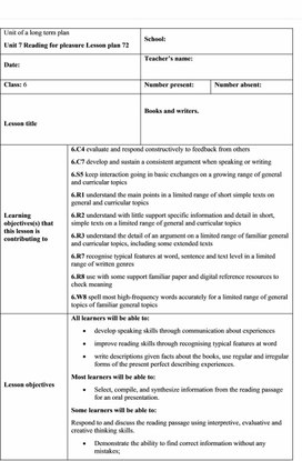 «Reading for pleasure Lesson plan 72»