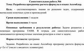 Обложка для материала Самостоятельная работа по теме Разработка программы расчета формулы в языке Ассемблер