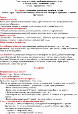 Обложка для материала конспект урока по изо "Грачи прилетели"