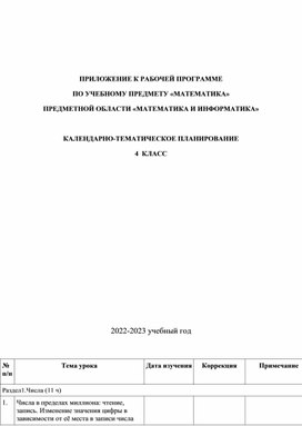 Обложка для материала КТП по математике для 4 класса в соответствии с ФГОС 2021