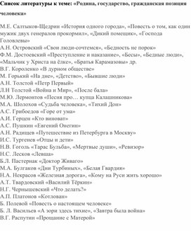Обложка для материала Список литературы к теме "Родина, государство, гражданская позиция человека"