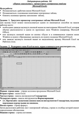 Обложка для материала Лабораторная работа  №1  «Первое знакомство с  процессором электронных таблиц  Microsoft Excel»