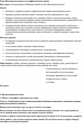 Конспект урока:Имя прилагательное и его морфологические нормы