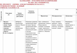 Календарно- тематическое планирование по химии 10 класс