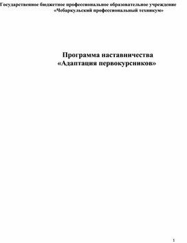 Программа адаптации первокурсников на основе наставничества