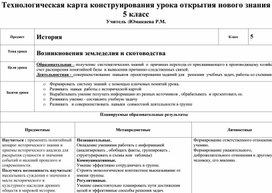 Обложка для материала Технологическая карта урока истории.5 класс. Возникновение земледелия и скотоводства