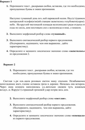 Тренировочная проверочная работа по русскому языку для 6 класса в формате ВПР.