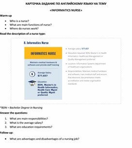 Карточка-задание по английскому языку на тему «INFORMATICS NURSE»