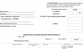 Обложка для материала Примітки до річної фінансової звітності за 20__ рік, затверджені наказом Мінфіну від 29.11.2000 р. № 302 (у редакції наказу Мінфіну від 28.10.2003 р. № 602)