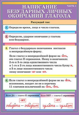 Обложка для материала написание безударных личных окончаний глагола 1