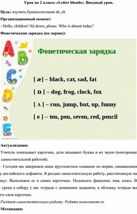 Обложка для материала Конспект урока английского языка. Вводный урок по теме "Буквосочетания" (2 класс)