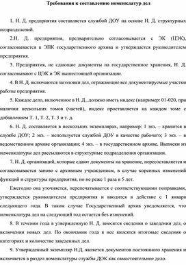 Обложка для материала Требования к составлению номенклатур дел