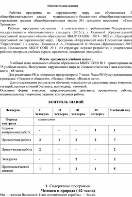 Рабочая программа по окружающему миру для обучающихся 2 общеобразовательного класса