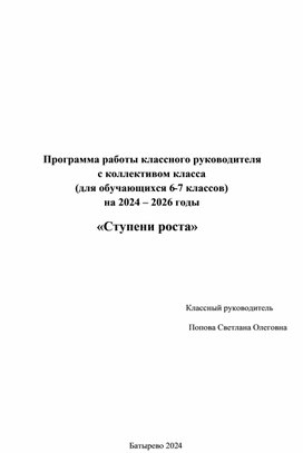 Программа работы классного руководителя  с коллективом класса