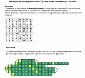 Филворд и кроссворд по теме «Организация компьютера - танка»