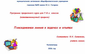 Обложка для материала Программа профильного курса для 7-8-х  классов  (естественнонаучный профиль)   Повседневная химия в задачах и опытах