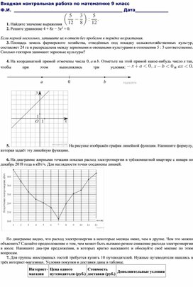 Входная контрольная работа по  математике 8 класс 3 вариант