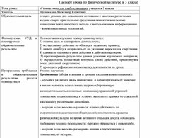 Паспорт урока по физической культуре в 3 классе