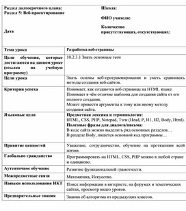 Обложка для материала Разработка веб-страницы 10.2.3.1 Знать основные теги