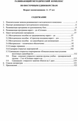 Обложка для материала РАЗВИВАЮЩИЙ МЕТОДИЧЕСКИЙ  КОМПЛЕКС  ПО ВОСТОЧНЫМ ЕДИНОБОРСТВАМ