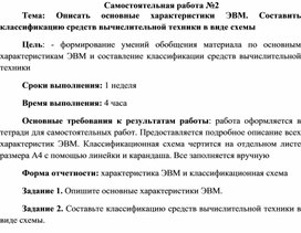 Обложка для материала Самостоятельная работа по теме Описать основные характеристики ЭВМ. Составить классификацию средств вычислительной техники в виде схемы