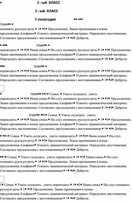 Тематическое планирование по русскому языку для 5-го класса(1-ое полугодие)