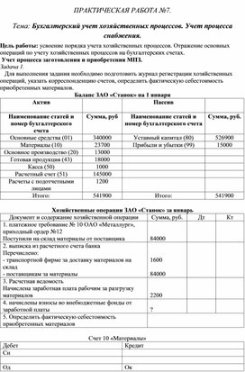 Обложка для материала ПРАКТИЧЕСКАЯ РАБОТА №7.  Тема: Бухгалтерский учет хозяйственных процессов. Учет процесса снабжения