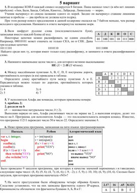 Обложка для материала вариант 5 для огэ по информатике