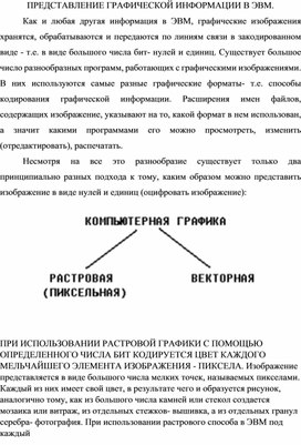 Обложка для материала ПРЕДСТАВЛЕНИЕ ГРАФИЧЕСКОЙ ИНФОРМАЦИИ В ЭВМ.docx