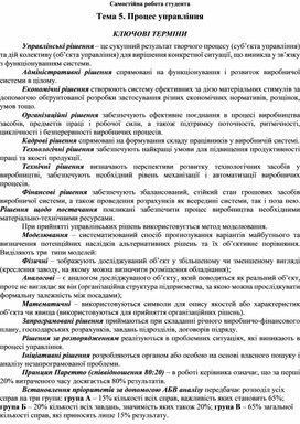 Обложка для материала Самостійна робота студента Тема 5. Процес управління  КЛЮЧОВІ ТЕРМІНИ
