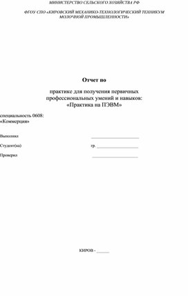 Рабочая тетрадь по учебной практике на ПЭВМ