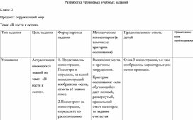 Разработка проекта урока по теме: "В гости к осени"