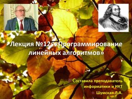 Лекция № 12 Программирование линейных алгоритмов