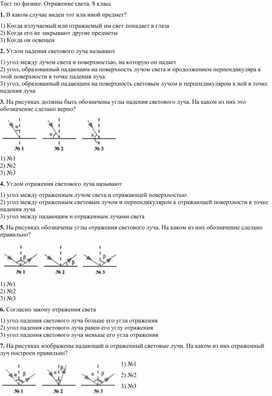 Обложка для материала Тест Отражение света