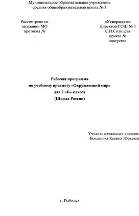 РП по окружающему миру. УМК "Школа России". 2 класс