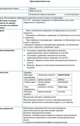 Обложка для материала Краткосрочный план11
