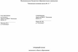 Учебный план начального  общего образования на 2022-2023 учебный год