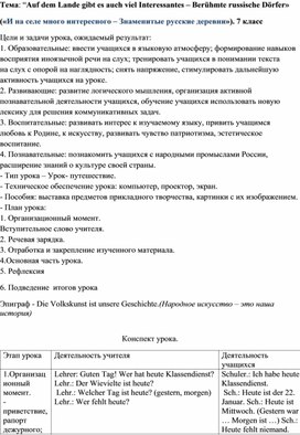 Технологическая карта урока по немецкому языку «И на селе много интересного – Знаменитые русские деревни»).