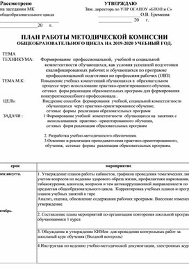 План работы методической комиссии общеобразовательного цикла на год