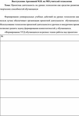 Проектная деятельность на уроках технологии как средство развития творческих способностей обучающихся