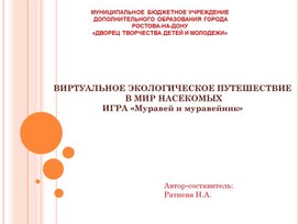 Виртуальное экологическое путешествие«В МИР НАСЕКОМЫХ» Игра «Муравей и муравейник»